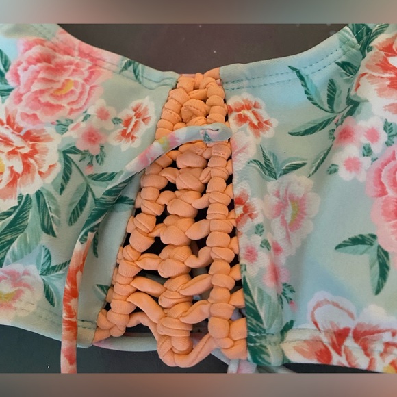 Xhilaration Mint Green & Pink Floral Underwire Bikini Top Adjustable Corset Back - Picture 2 of 3